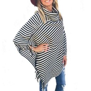 Black and White Striped Poncho
